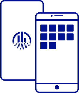 Illustration of a phone screen with logo and tiles