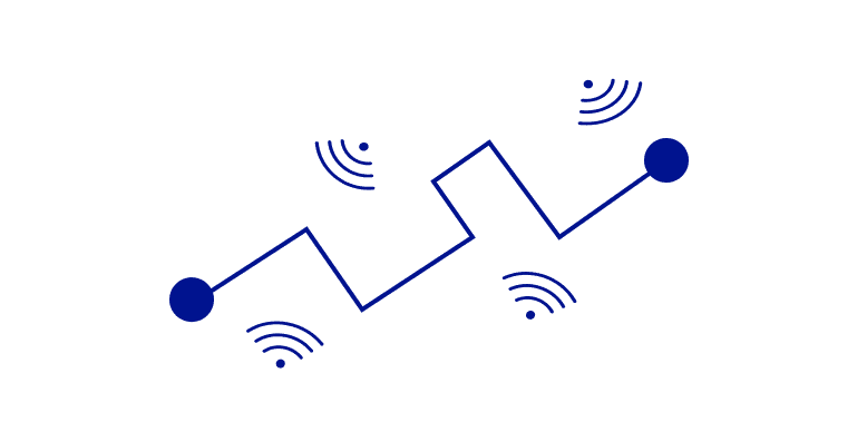 Line illustration of an irregular path with soundwaves at various points