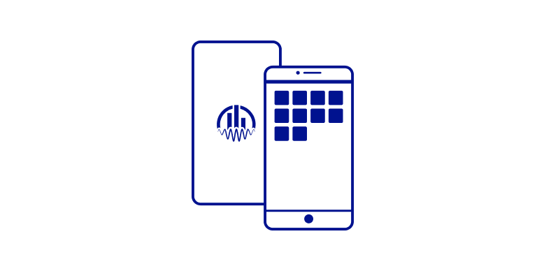 Illustration of a phone screen with logo and tiles