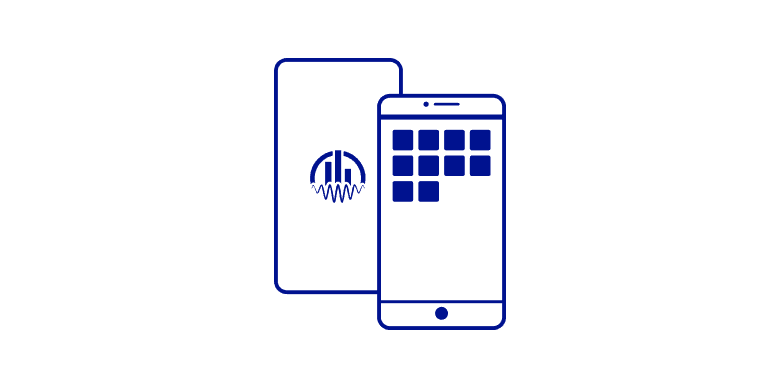 Illustration of a phone screen with logo and tiles