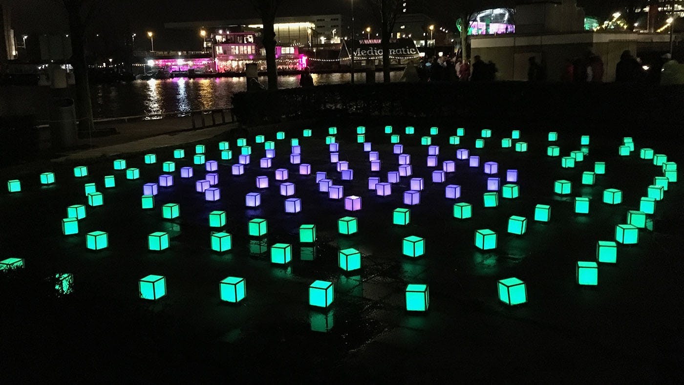 An image of the Amsterdam light festival installations. 